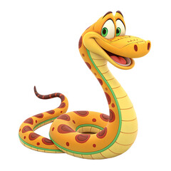 Fototapeta premium Cheerful Cartoon Snake Happy Reptile 3D Render Yellow Brown Spots Illustration