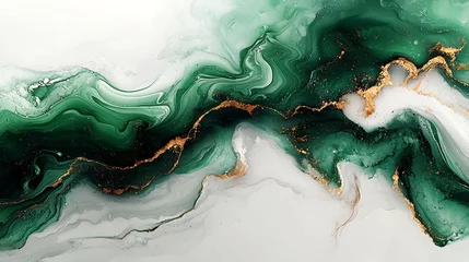 Emerald, gold fluid art canvas
