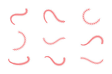 Baseball stitches icon set . red stitches icon on white background.