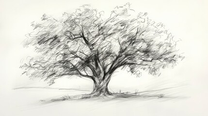 Fototapeta premium Lone Tree Sketch: Serene Landscape Drawing. (5)