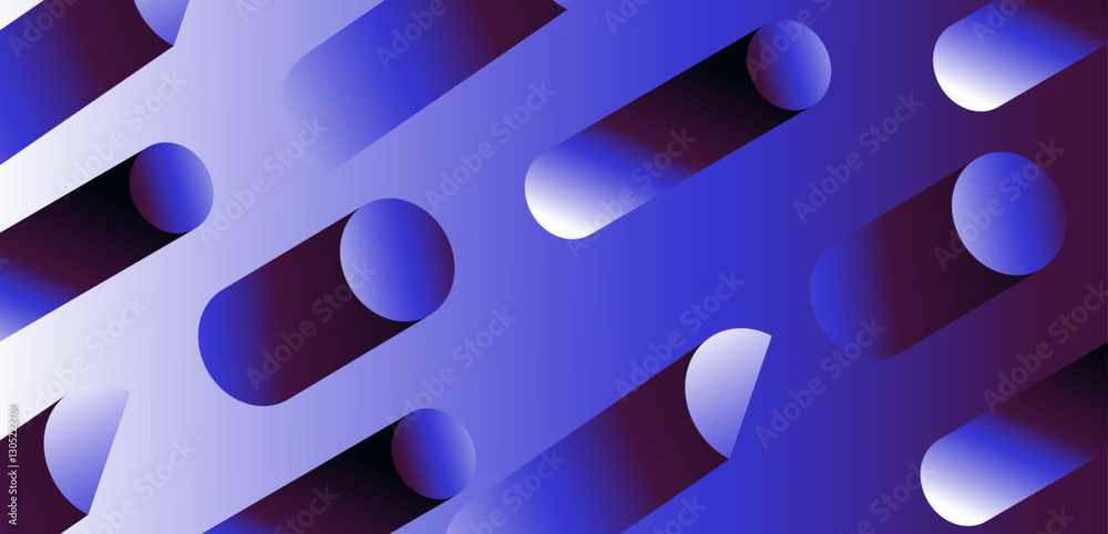 Aufkleber Sleek vector illustration showcasing cylindrical shapes with blue and purple gradients against a soft background. This modern, abstract design creates a dynamic visual effect.
