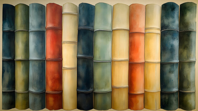 Colorful Bamboo Bookshelf Wall Art