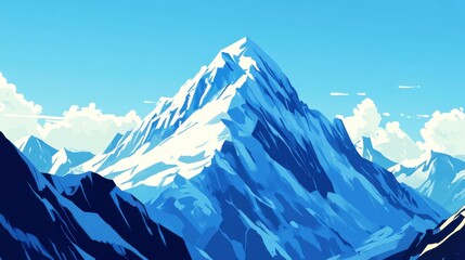 Majestic Snow-Capped Peak in a Serene Mountain Range.