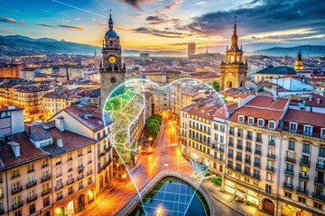 Double Exposure VitoriaGasteiz Map Pin