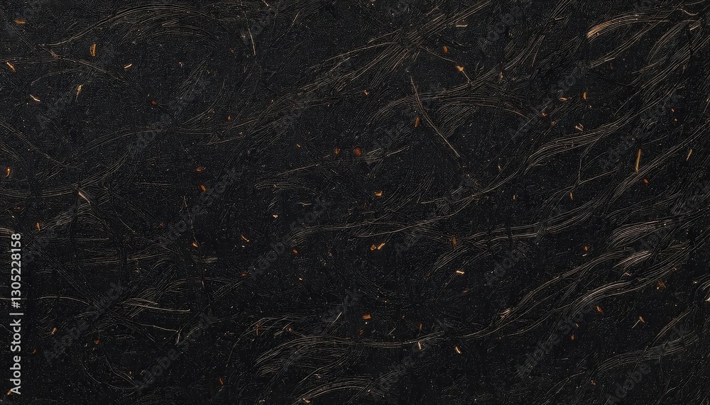 Poster dark textured organic fiberboard background with golden brown plant particles and intricate linear p