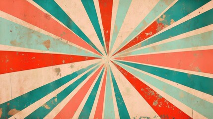 Radial burst pattern wallpaper with neon colors and a worn comic book texture for vintage effect