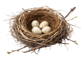 bird nest with eggs isolated on white background