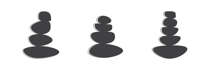 Silhouette of balancing stone icon, vector symbol. Zen stones isolated on white background. Balancing stone icons, vector set. Vector illustration.