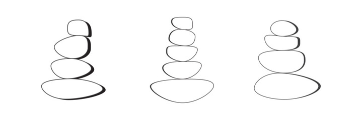 Silhouette of balancing stone icon, vector symbol. Zen stones isolated on white background. Balancing stone icons, vector set. Vector illustration.