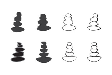 Vector Illustration of balance made of stones. Balance concept. Zen stones. Stones pyramid. Balance icons. Stack of stones