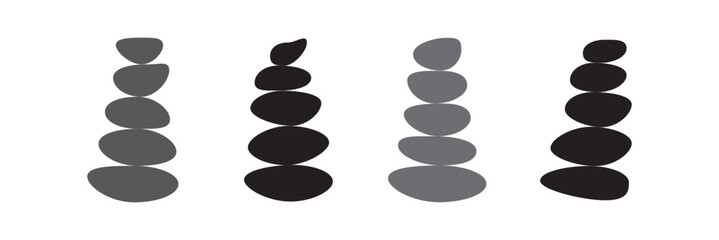 Balancing colorful stone icons set. Set of different stones balancing on top of each other creating zen atmosphere, perfect illustration for relaxation or meditation