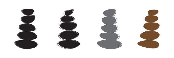 Balancing colorful stone icons set. Set of different stones balancing on top of each other creating zen atmosphere, perfect illustration for relaxation or meditation