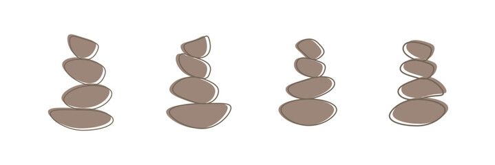 Balancing stone icons set. Set of different stones balancing on top of each other creating zen atmosphere, perfect illustration for relaxation or meditation