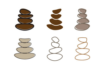 Zen stones logo template vector illustration. Balance rocks logotype concept. Smooth pebble sign set for spa, wellness, beauty designs, business cards, company branding. Black, white meditation icons