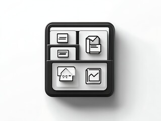 Icons stacked on white surface against a background