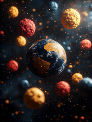 Colorful planets in space