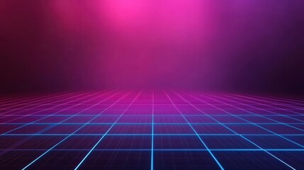 Cybernetic grid with neon colors and VHS-like scanlines creating a retro feel