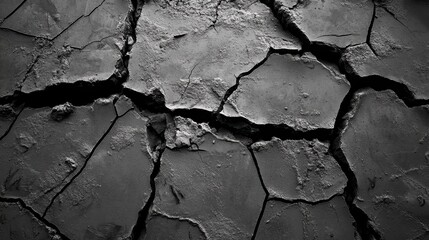 Cracked Dry Soil Texture in Black and White Photography