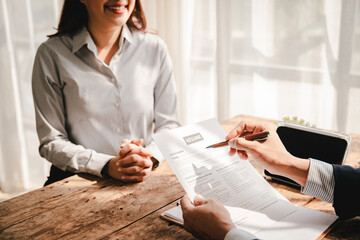 Portrait of a person interviewing for a job and.Submit resume to staff job application concept