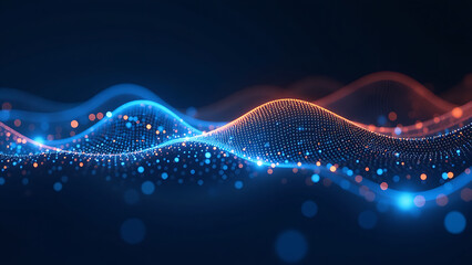 glowing blue orange dots move across dark digital