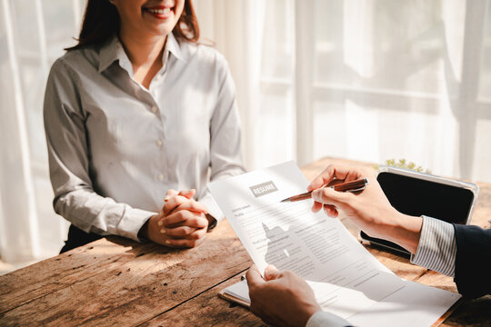 Portrait of a person interviewing for a job and.Submit resume to staff job application concept