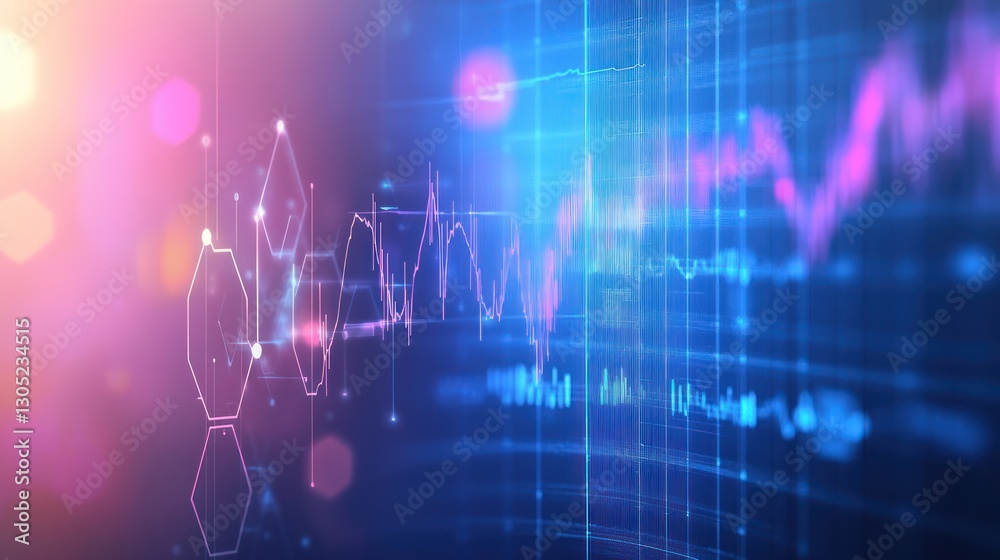 Poster abstract data visualization, dynamic financial chart, blurred bokeh background. possible use stock p