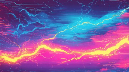 Wallpaper featuring neon lightning bolts with glitch waves and blue energy