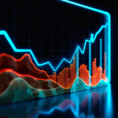  financial growth chart with neon blue lines against a dark background | generative AI