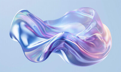 Naklejka premium Futuristic Abstract Fluid Shape with Iridescent Glass Texture – 3D Render, Wavy, and Glossy Organic Form in Soft Pastel Colors on a Light Background