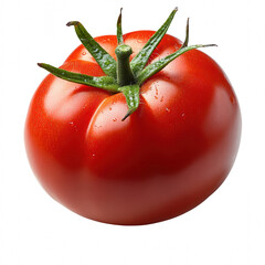 Whole ripe tomato with glossy red exterior isolated on transparent background