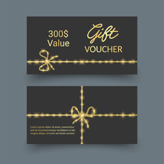Gift vouchers with ribbons. Elegant template for a festive gift card, coupon and certificate. Discount Coupon Template Vector Illustration