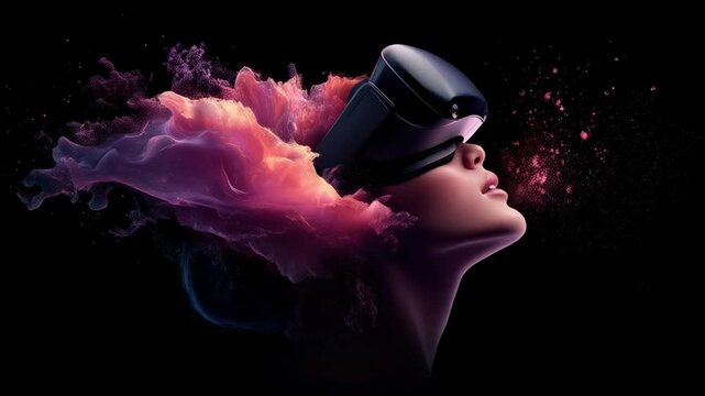 expression of A lone person wearing VR. surround by bioluminescent creature that communicates through glowing patterns and harmonic sounds. 4k video footage