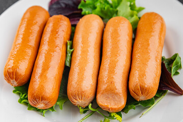 Sausages meat tasty fresh delicious gourmet food background table rustic food top view copy space