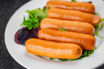 Sausages meat tasty fresh delicious gourmet food background table rustic food top view copy space