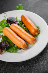 Sausages meat tasty fresh delicious gourmet food background table rustic food top view copy space