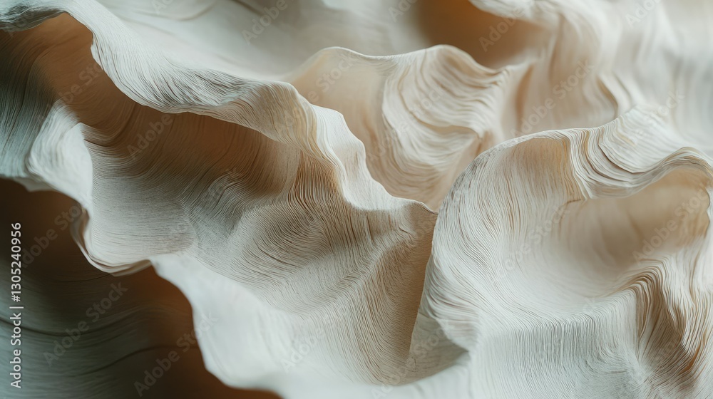 Poster abstract close-up of delicate, layered fabric with soft waves and curves in a neutral color palette,