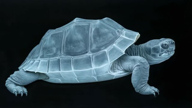 Artistic X-ray style image of a tortoise showcasing its skeletal shell