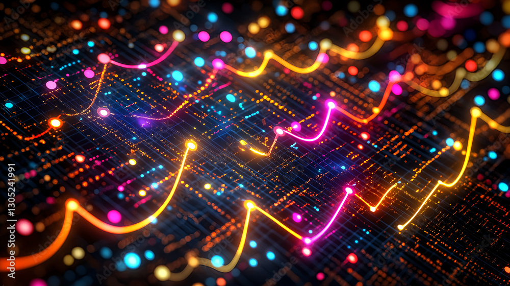 Poster dynamic data visualization of colorful light patterns digital space abstract art virtual environment