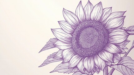Purple Sunflower Sketch on Light Background. (5)