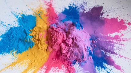 Abstract Powder Explosion: Holi Colors, Vibrant Holi Color Splash on White, Isolated Holi Pigments on White Background