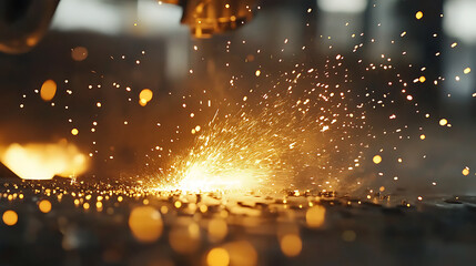 A realistic close-up animation of molten metal being 3D-printed into intricate industrial components, sparks flying as the material solidifies 