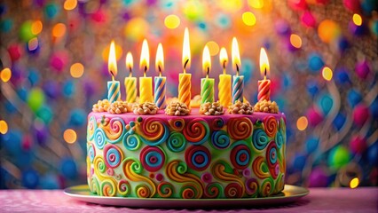 Colorful birthday cake candles with vibrant hues and swirly patterns, candles, birthday,  candles