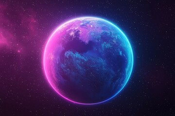 Fototapeta premium Planet earth glowing in space with purple and blue gradient color scheme