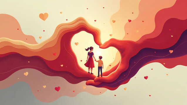 An abstract image representing the strong and enduring bond between parents and children, using intertwined shapes and warm colors.