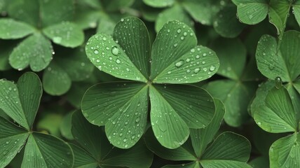 Fototapeta premium Natural Shamrock Close-Up with Water Droplets