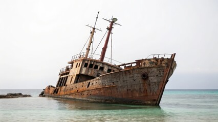 Rusty Shipwreck on White Background