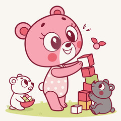 Fototapeta premium pink bear with friends