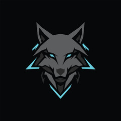 A fierce, futuristic wolf emblem with glowing cyan eyes and accents on a black background. The sharp geometric design conveys power, agility, and mystique, perfect for gaming or esports branding.