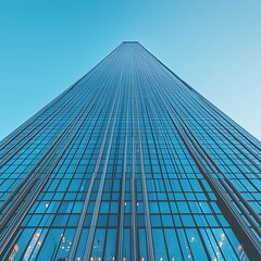Skyscraper, city, low angle, blue sky