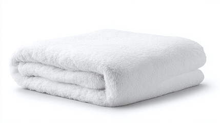 Soft, white folded towel, neatly arranged and ready for use, offers a clean and plush texture. Pure white elegance in a simple, comforting form.